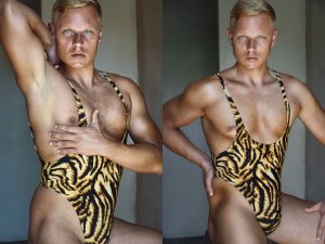 A - Tiger stripes wrestling singlet / leotard for guys