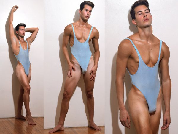 A - Babyblue singlet / thong bodysuit for guys