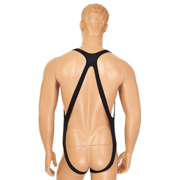 Mens One piece Crotchless Lingerie Body Chest Harness Halter Elastic Wide Straps Mankini Jockstrap Underwear Leotard 3 - Mankini Store