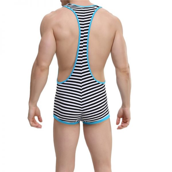 Sexy Undershirt Striped Underwear Men Bodysuit Mankini Jockstrap Wrestling Singlet Gay Bodysuits Bugle Pouch One piece 1 - Mankini Store