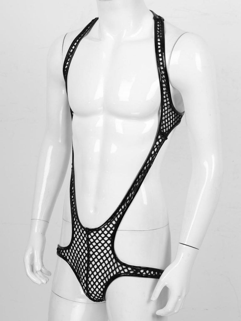 Men's Underwear Sexy Hollow Out Fishnet Bodysuit Lingerie Open Chest Butt Wrestling Singlet Leotard Mankini Jumpsuit Nightwear