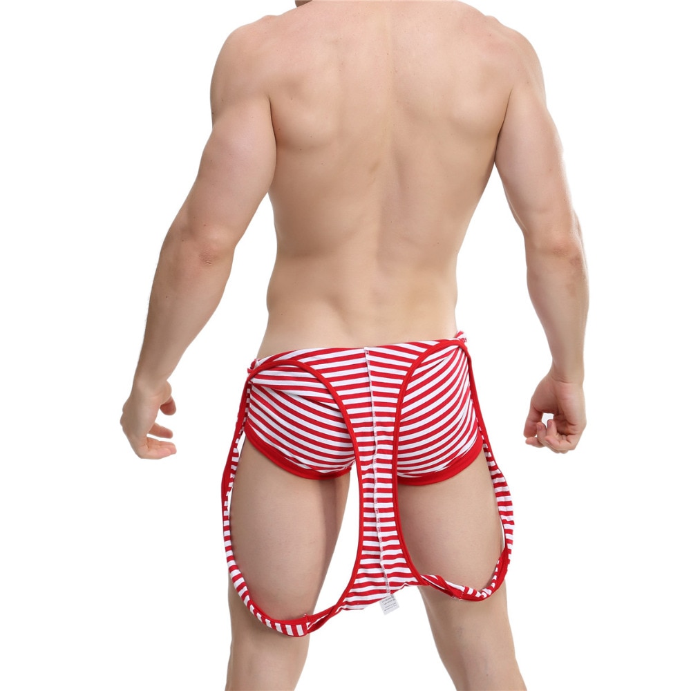 Sexy Undershirt Striped Underwear Men Bodysuit Mankini Jockstrap Wrestling Singlet Gay Bodysuits Bugle Pouch One-piece Jumpsuit