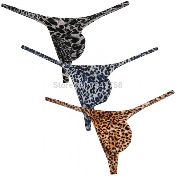 Men Leopard Micro Thong Male Soft String Sexy Underwear Bulge Pouch Tanga Sissy Lingerie For Men - Mankini Store