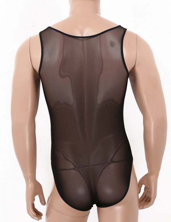 Men See Through Mesh Mankini Leotard Tops One Piece Bikini Gay Underwear Lingerie Bodysuit Swimwear 1 - Mankini Store