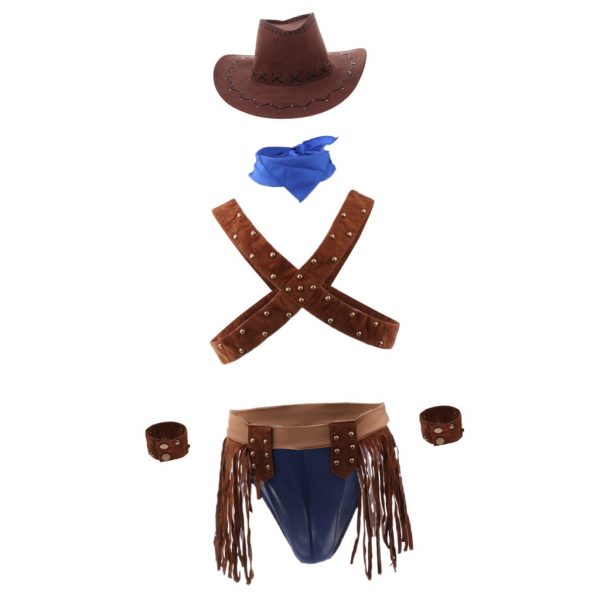 Men Sexy Cowboy Uniform Role Play Party Outfit Mankini Thong Underwear Set - Mankini Store