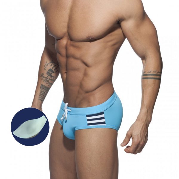 New With Push Pad Swimming Pants European American Fashion Swimsuit Striped Color Block Men Bikini Beach - Mankini Store