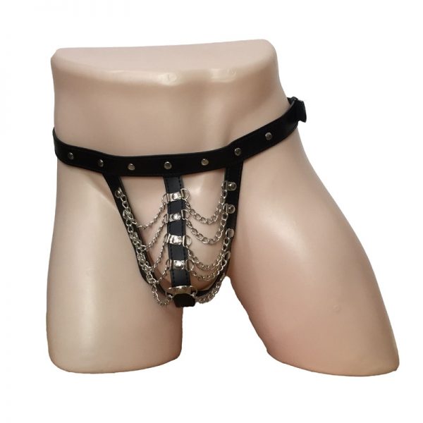 Sexy Men s Faux Leather Drape Chain Pouch Open Crotch G String Underwear Under Pants Thong - Mankini Store