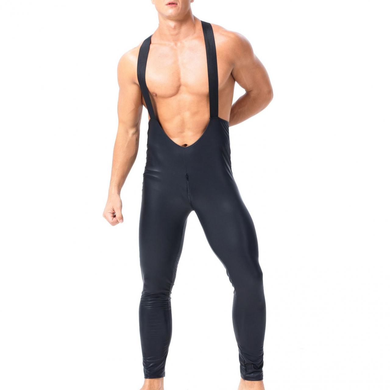 Mankini Bodysuits Overalls Leather Zipper Jumpsuit | Mankini Store