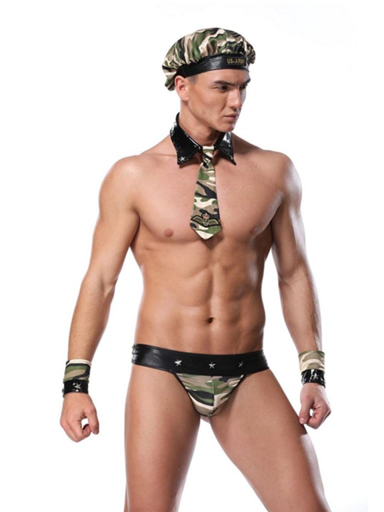 New Arrival Super Sexy Men 3pcs Mankini Thong gay Underwear Set Hot Erotic Camouflage Costume Lingerie Briefs Thong
