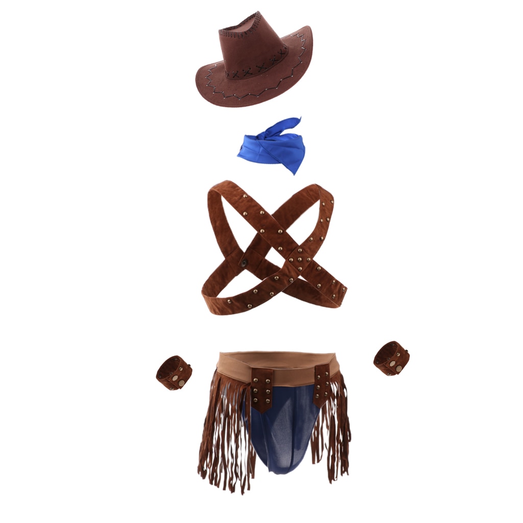 Sexy Cowboy Uniform Role Play Outfit Mankini Thong Underwear Set