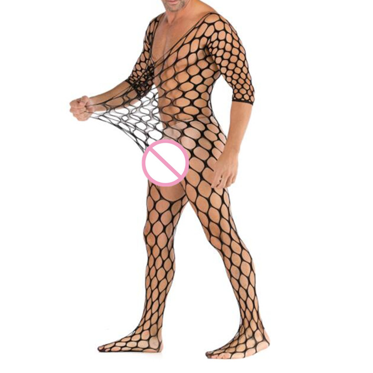 Sexy Male Body Catsuit Fishnet Soft Sleepwear
