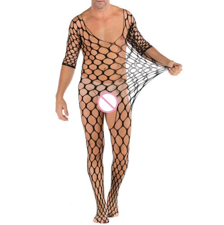 Sexy Male Body Catsuit Fishnet Soft Sleepwear