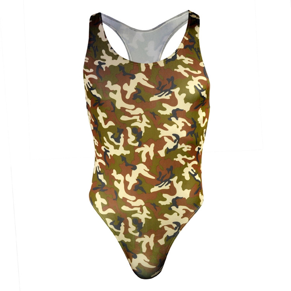 Sexy Mankini Underwear Bodyshaper Camouflage Print Bodysuit