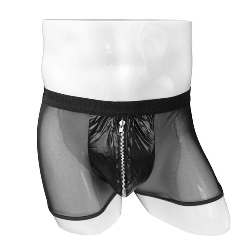 Sexy Soft Gauze Mankini Underwear Boxer With Faux Leather