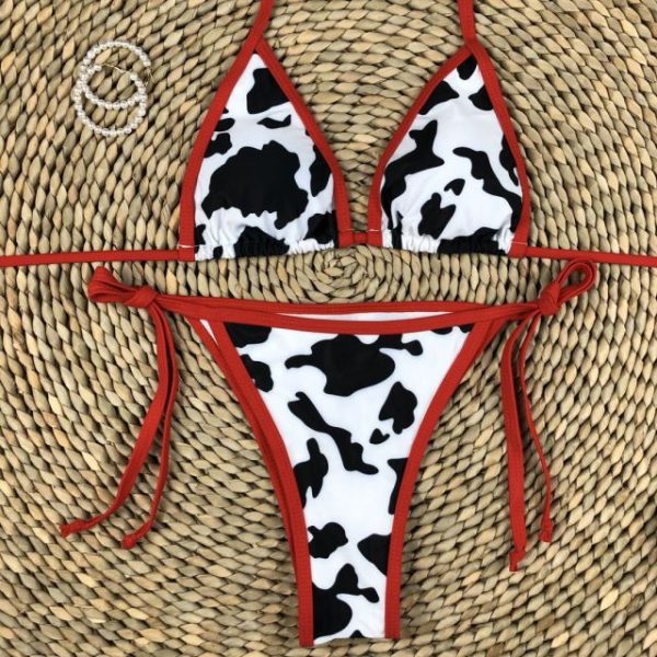 2021 Swimsuit Lacing up Bandage Female Swimwear Triangle Cow Print Beachwear Sexy Bikinis Set Women Bathers 4.jpg 640x640 4 - Mankini Store